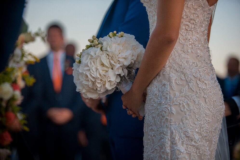 Bride holding wedding bouquet
